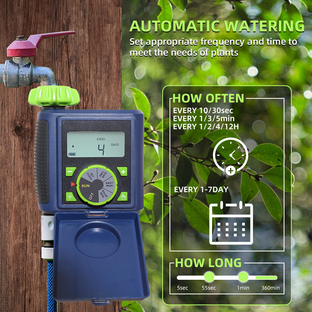 Yardeen Single Zone Garden Hose Automatic Water Timer Waterproof Irrigation Controller Electronic Watering System with Rain Delay Function,Blue