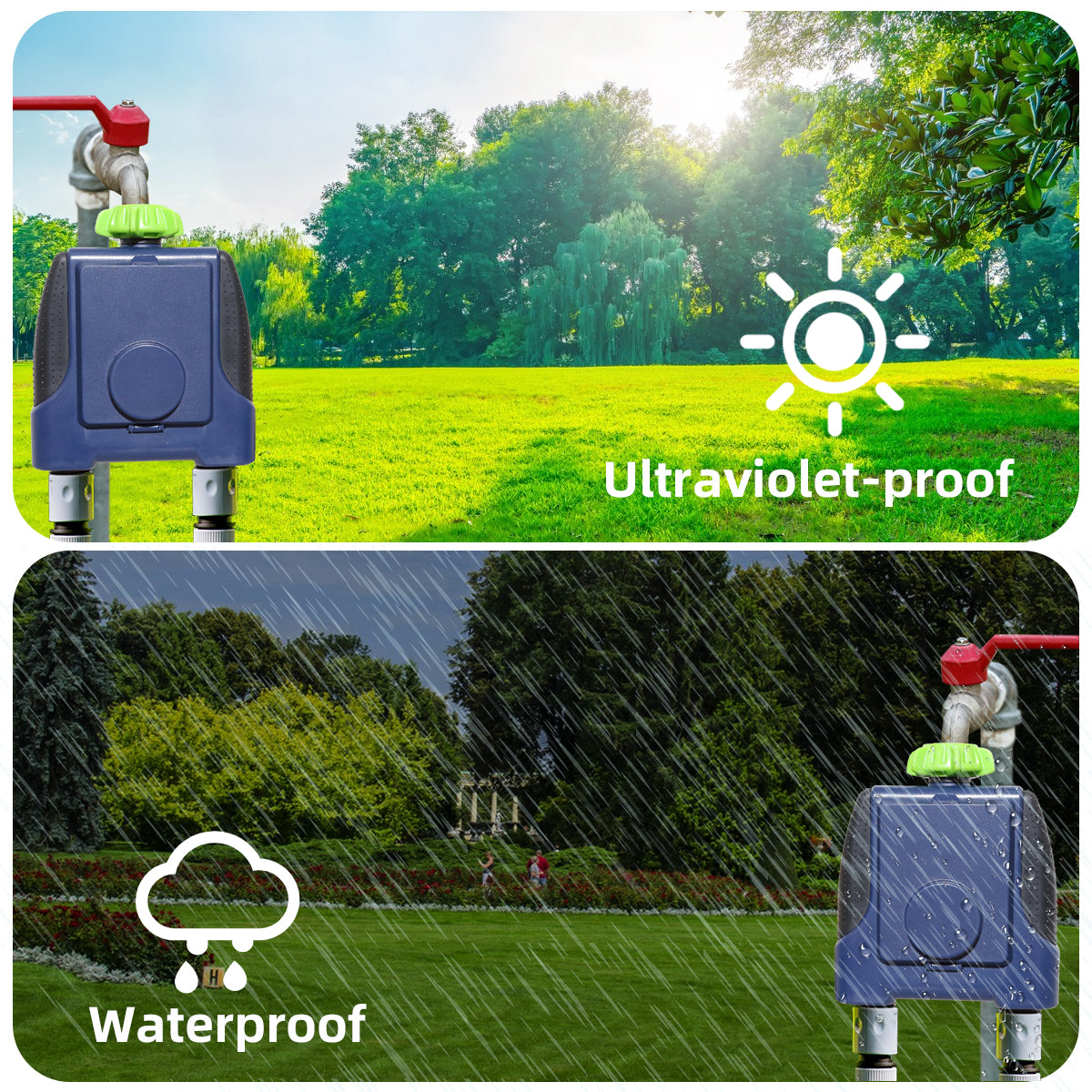 Yardeen Dual Outlets Automatic Watering Timer Solenoid Valve Digital Electronic Sprinkler Timer,IP65 Waterproof Controller System,with Rain Delay Function
