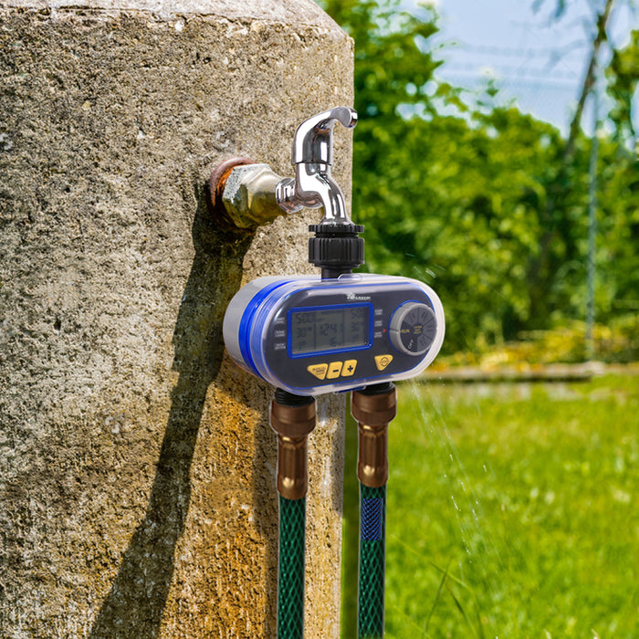 Yardeen Dual Outlet Electronic Water Timer Irrigation Controller System Color Blue