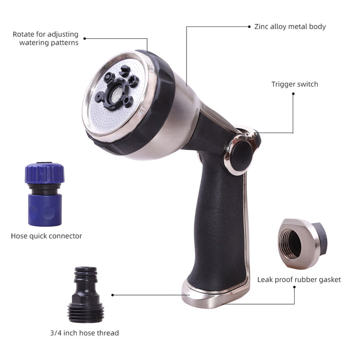 7 Pattern Garden Metal Rear Trigger Nozzle Water Gun Multifunctional Household Car Wash Nozzle Spraying Sprinkler Tools