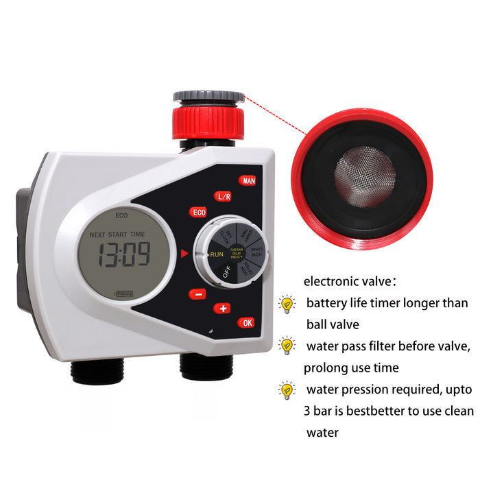 Yardeen Dual-Valve Hose Water Timer Sprinkler Timer Irrigation Controller System Gardening LCD Display for Garden