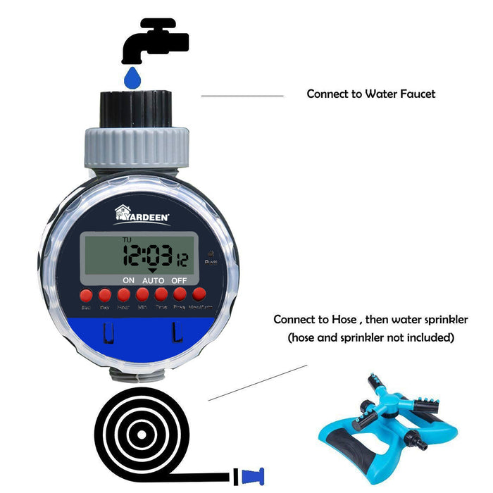 Yardeen Electronic Water Timer Garden Irrigation Controller Digital Intelligence Watering System LCD Waterproof, No Water Pressure Required