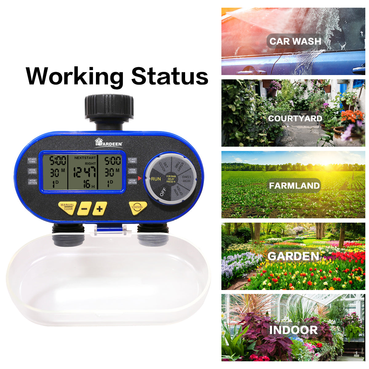 Yardeen Dual Outlet Electronic Water Timer Irrigation Controller System Color Blue