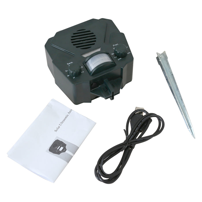 Garden Eco-friendly Solar Ultrasonic Animal Repeller Cat Dog Pest Repellent with Chargable USB for Outdoor