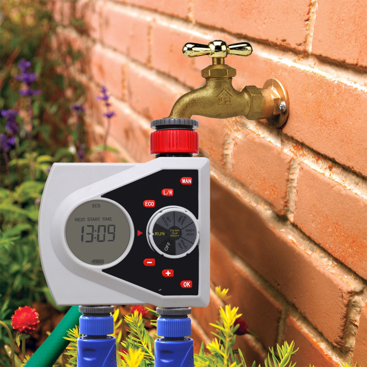 Yardeen Dual-Valve Hose Water Timer Sprinkler Timer Irrigation Controller System Gardening LCD Display for Garden