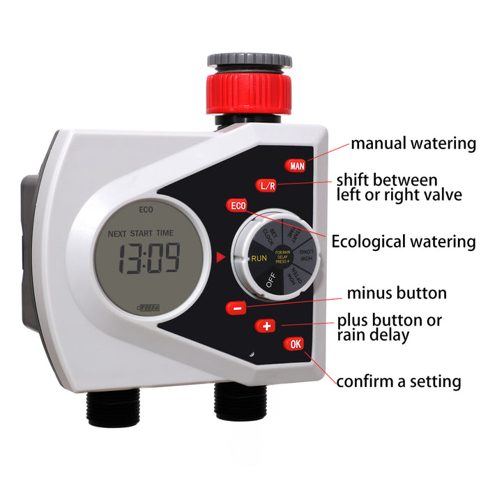 Yardeen Dual-Valve Hose Water Timer Sprinkler Timer Irrigation Controller System Gardening LCD Display for Garden